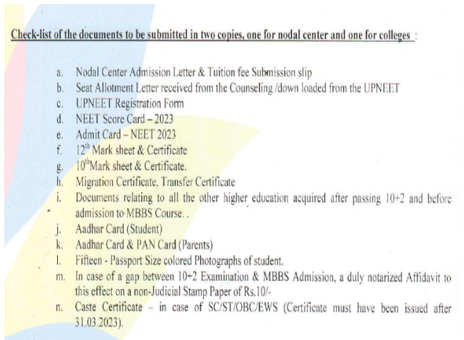 Documents Required for MBBS Admission at Subharti Medical College