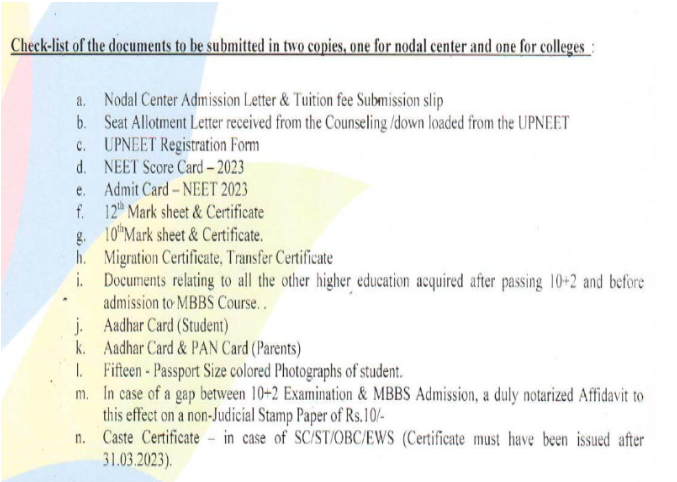 Documents required for mbbs admission at saraswathi institute of medical sciences