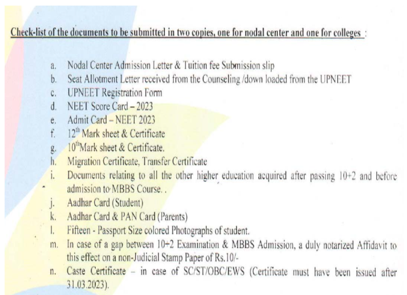 Documents Required for MBBS Admission at Sharda Medical College