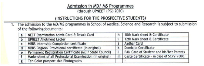 Documents required for pg admission at tmu moradabad