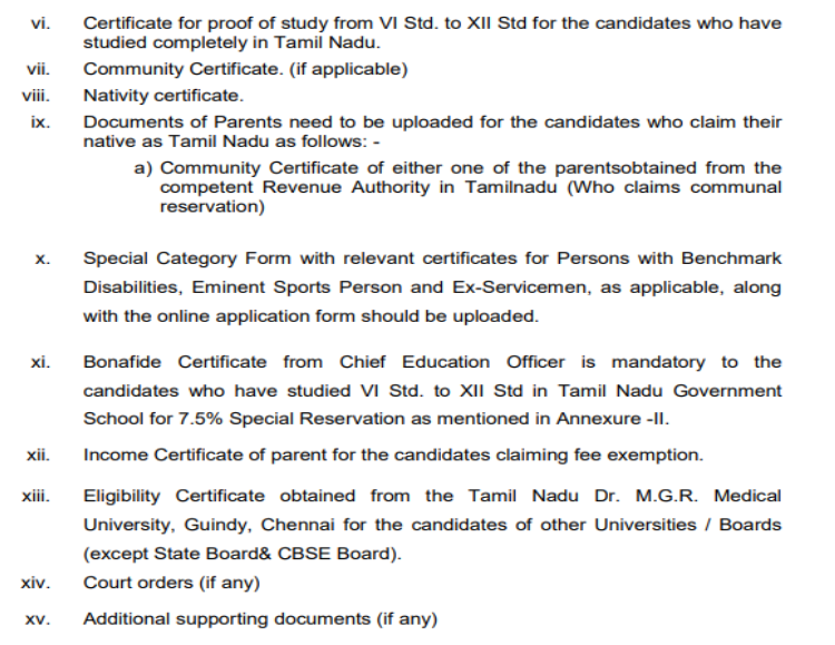 Documents required for mbbs admission at karpaga vinayaga medical college