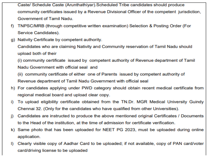 Documents required for pg admission at karpaga vinayaga medical college  