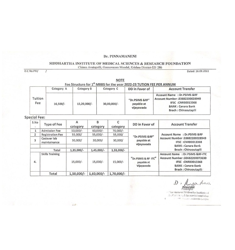 Dr. Pinnamaneni siddhartha medical college mbbs fees