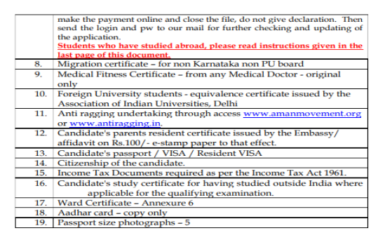 Documents list for nri seat category mbbs admission at subbaiah medical college