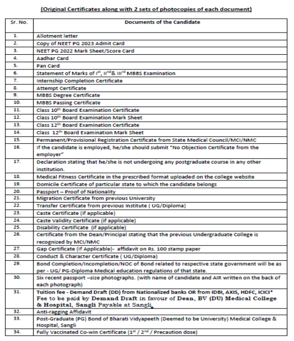 Documents required for pg admission at dy patil medical college pune  