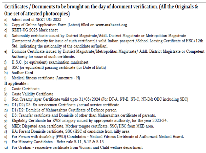 Documents required for mbbs admission at iimsr jalna  