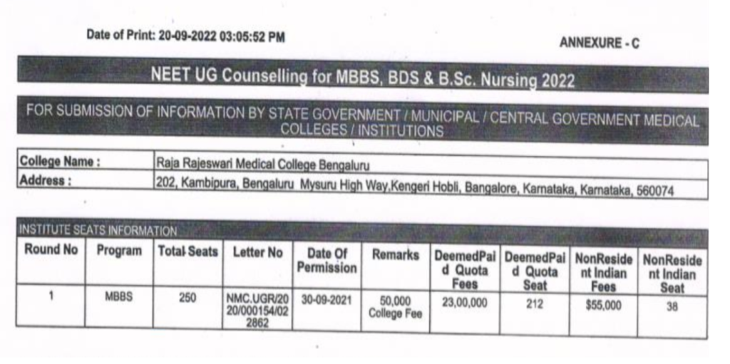 Rajarajeswari medical college and hospital mbbs fees