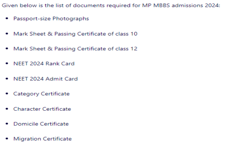 Documents required for mbbs admission at chirayu medical college bhopal  