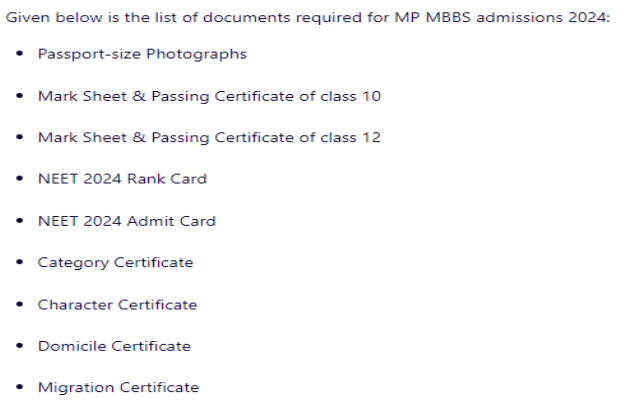 Documents required for mbbs admission at ln medical college bhopal  