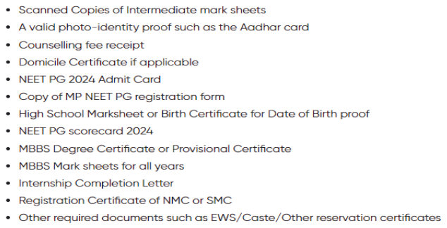 Documents required for pg admission at ln medical college bhopal  