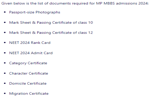 Documents required for mbbs admission at peoples medical college bhopal  