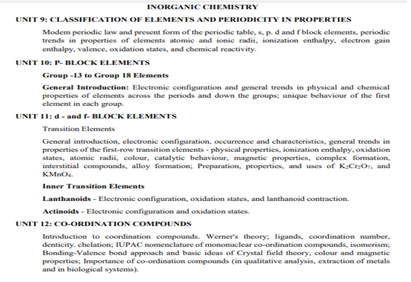 NEET UG 2025 Inorganic Chemistry Syllabus